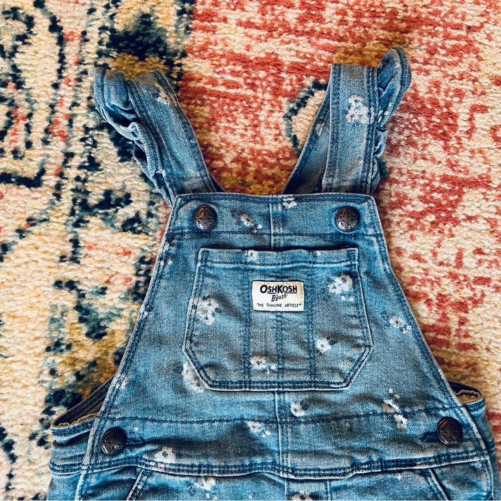Rare OshKosh 2T Floral Denim Overalls with Ruffle Trim - Picture 4 of 12